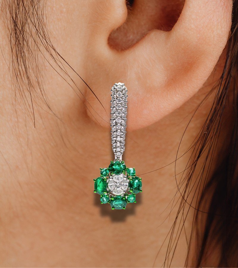 Lotus Motif Earrings with Emerald image 2