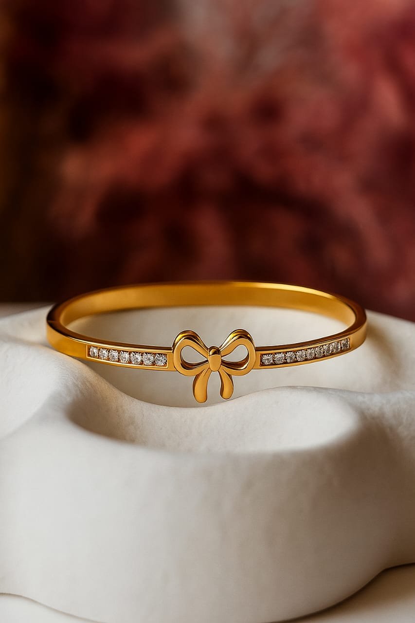 Golden Bow Diamond Bangle Bracelet image 1