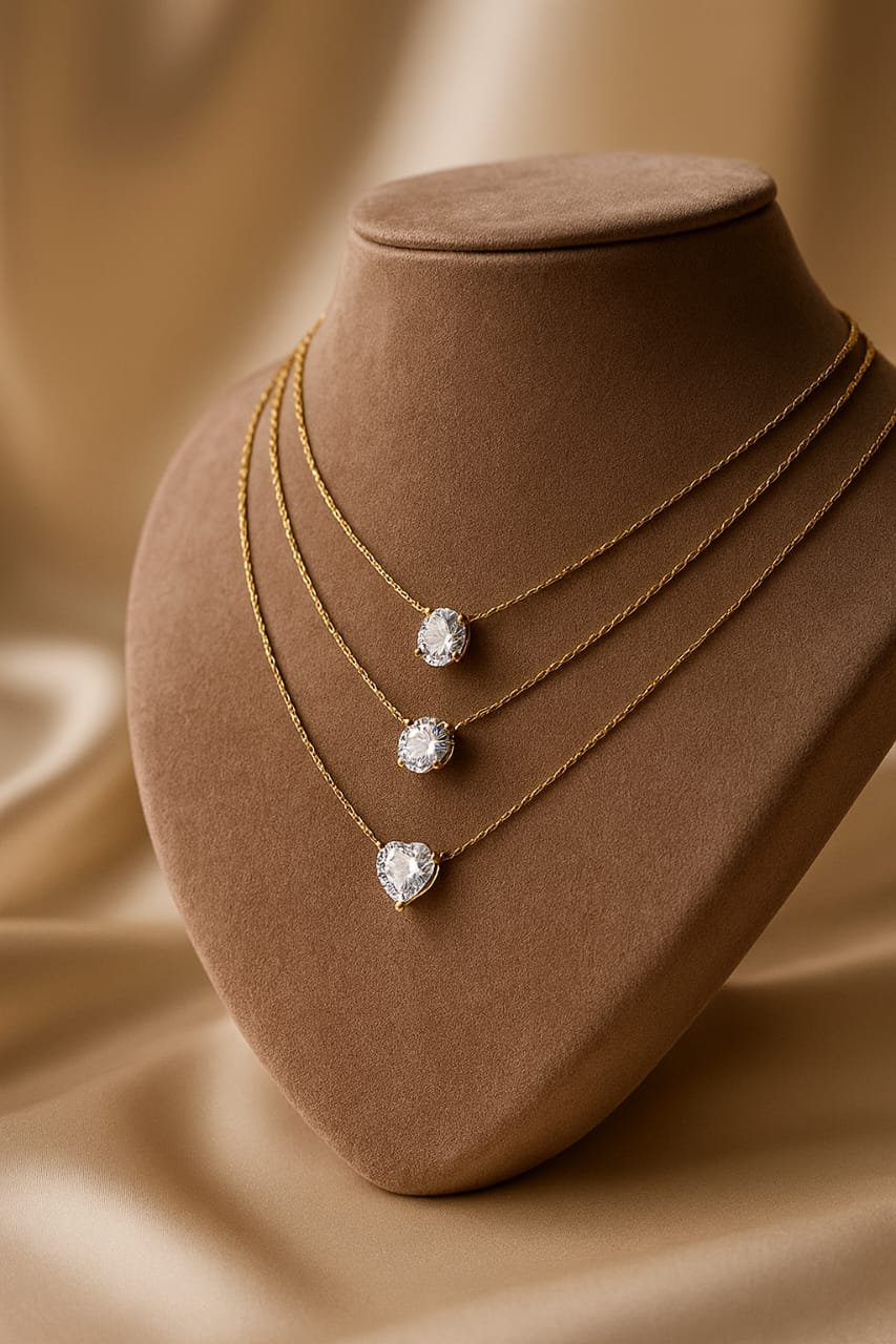 Trio Radiance Solitaire Pendant Necklace Set image 1