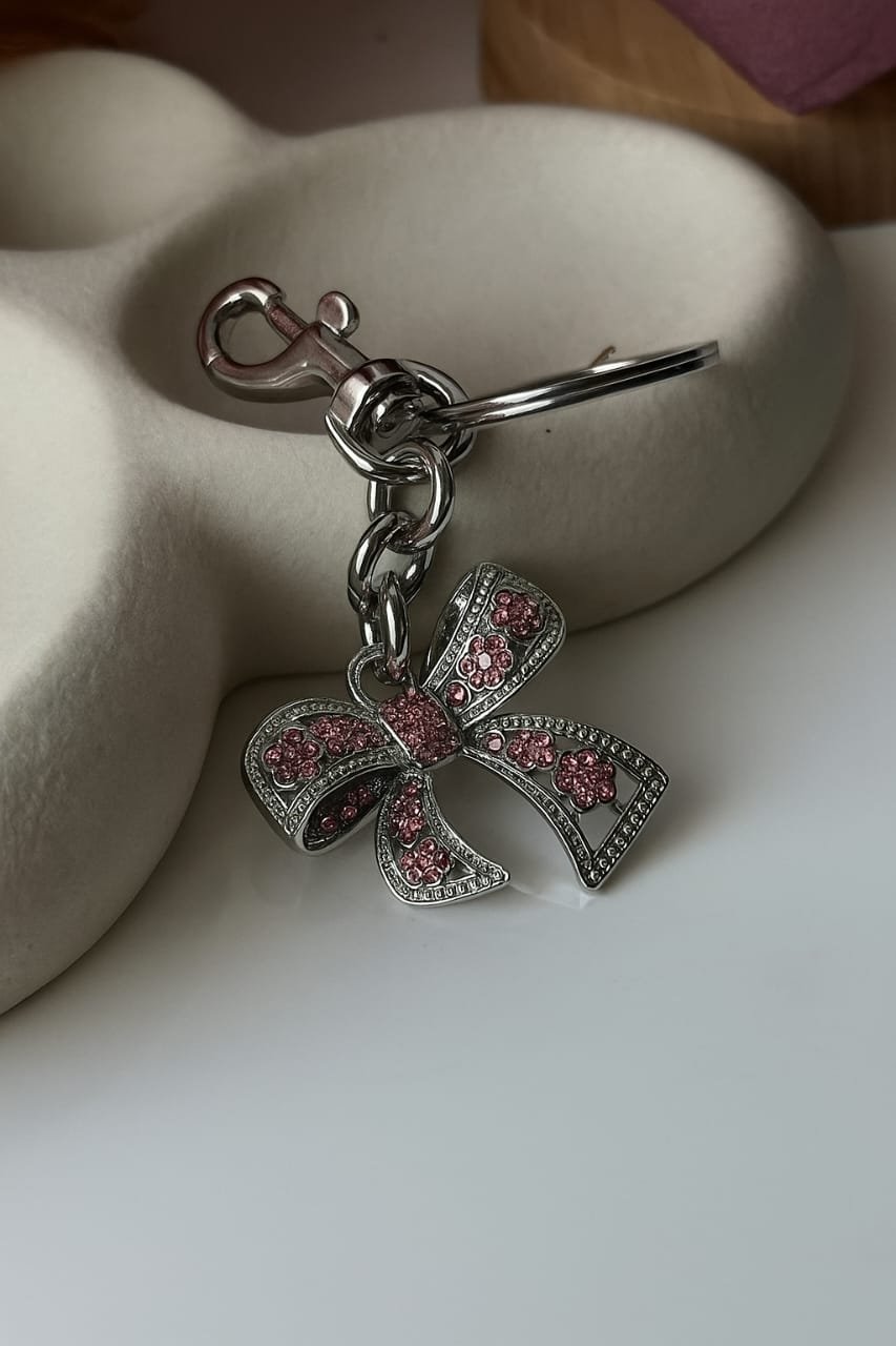 Pink Crystal Bow Charm Keychain image 1