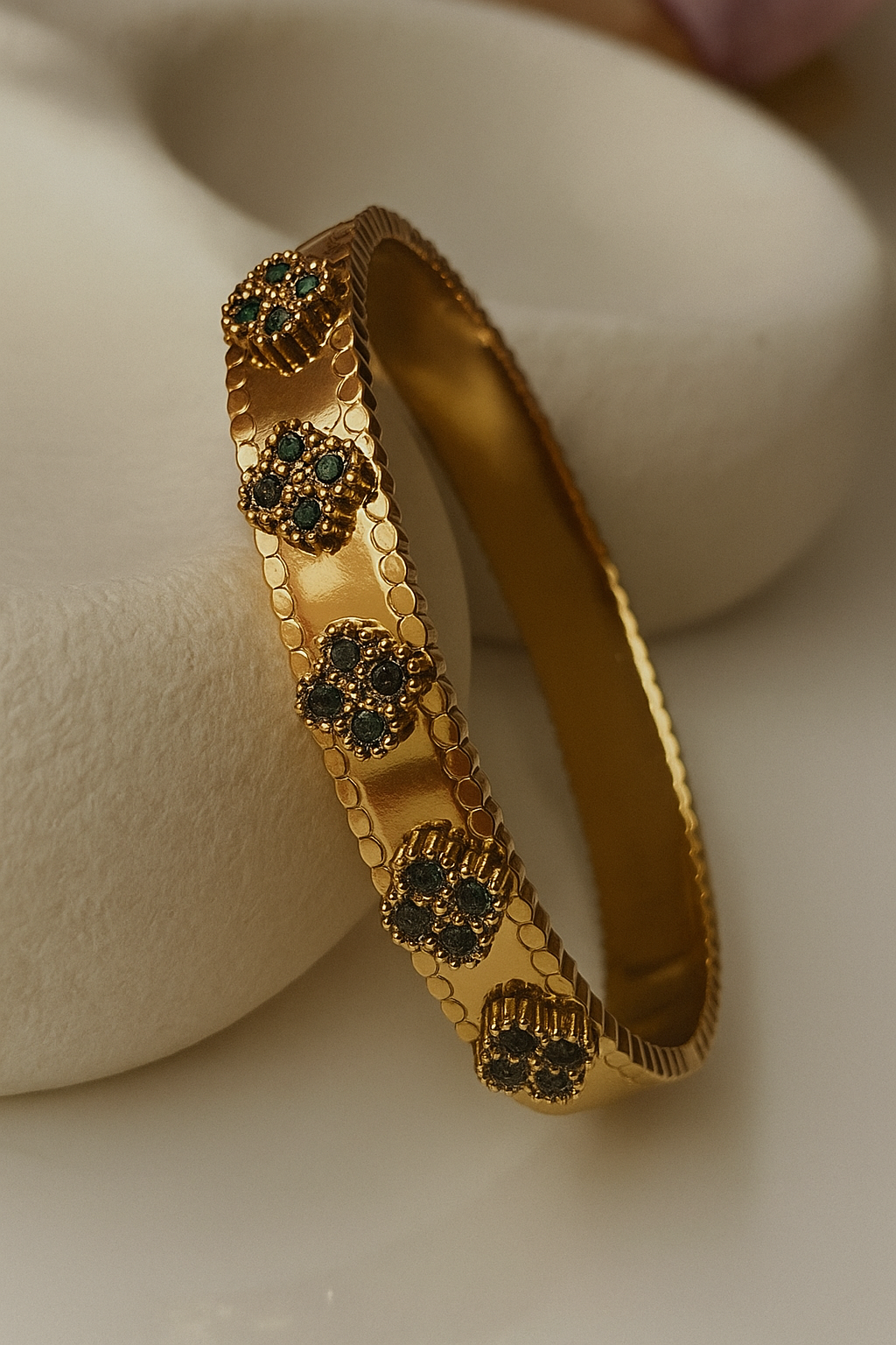 Regal Emerald Bloom Gold Bangle image 1