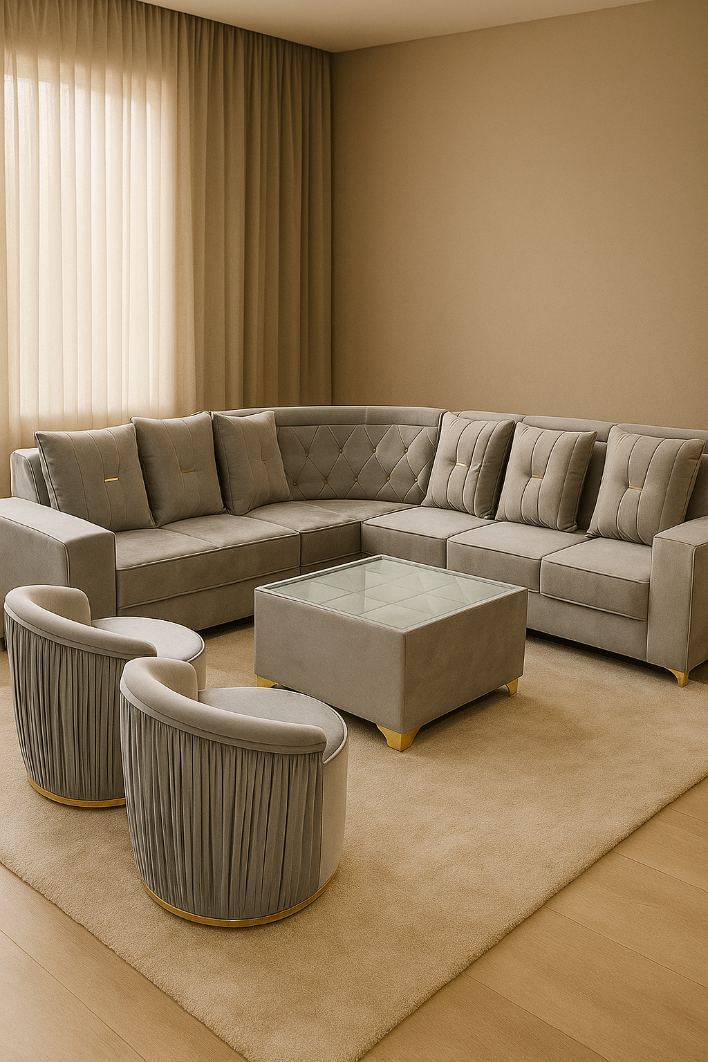 L type Sofa Set+cupholder+2stools+centre table image 1