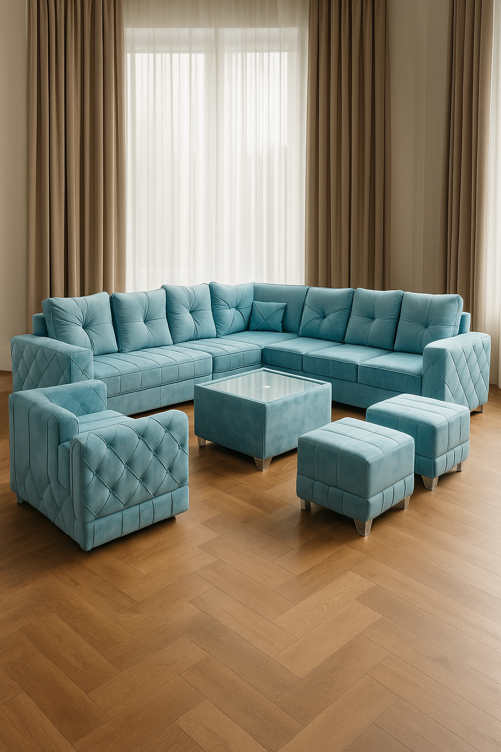 Aqua Royale 10-Seater Velvet Sofa Set image 1