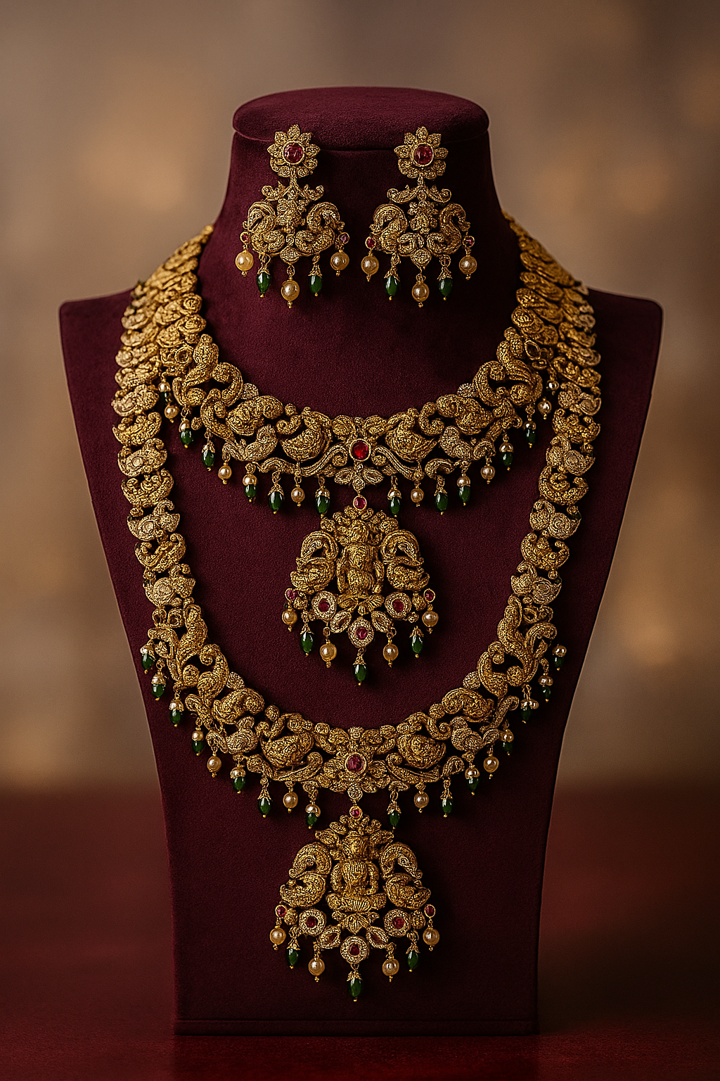 Majestic Antique Lakshmi Peacock Necklace Set image 1