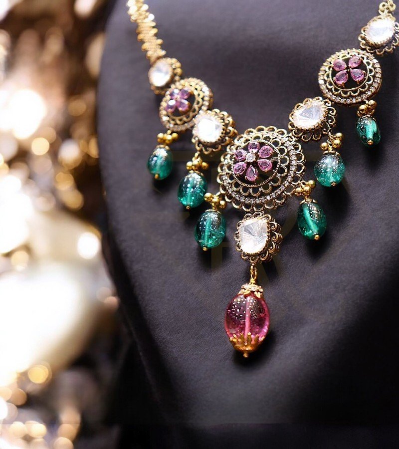 Pink &amp; Green Grandeur Exquisite Statement Necklace image 1