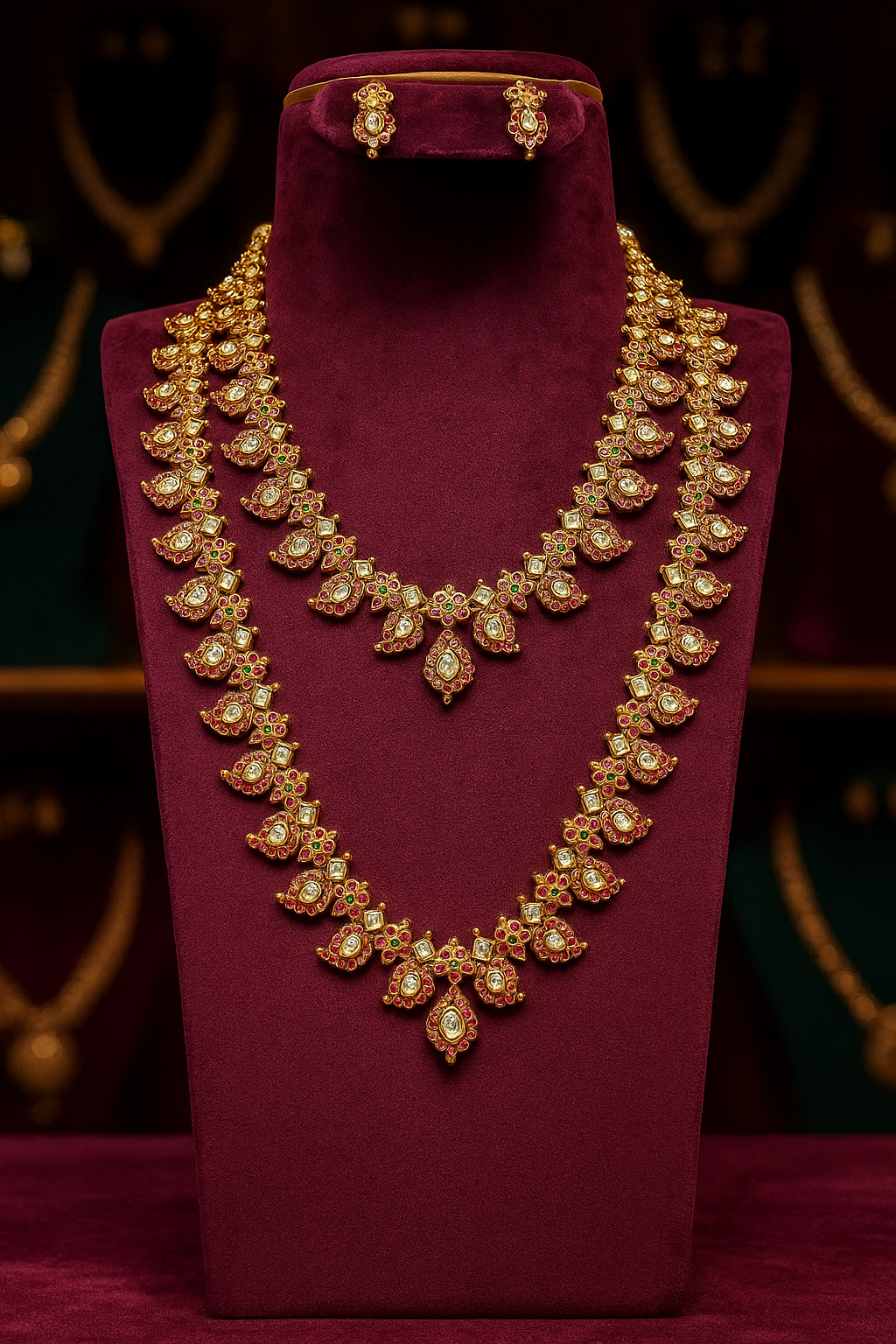 Royal Antique Gold Ruby Necklace Set image 1
