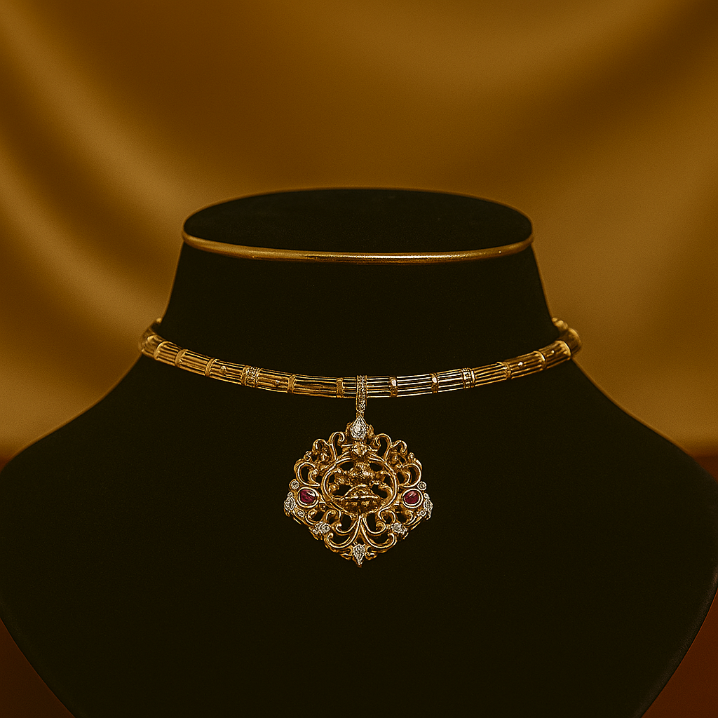 Regal Lakshmi Motif Gold Choker Necklace image 1