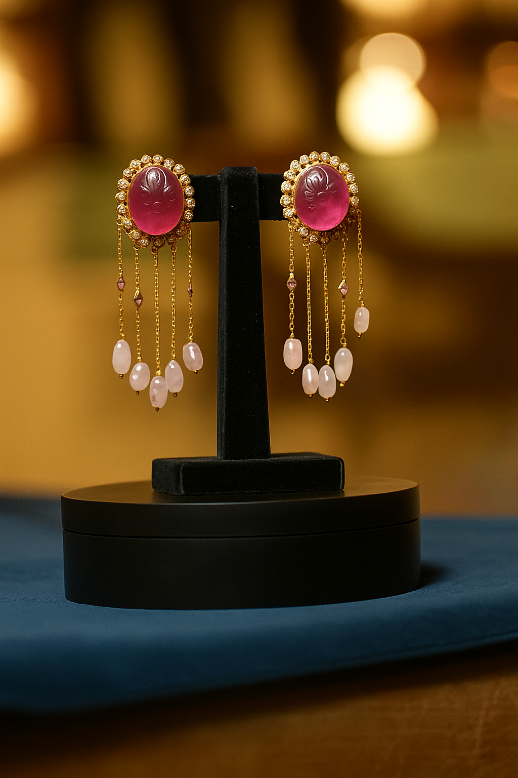 Rose Blossom Moonstone Danglers image 1