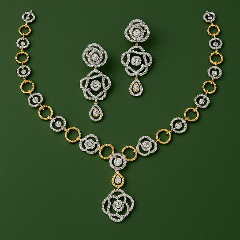 Rose Cluster Diamond Necklace Set image 1