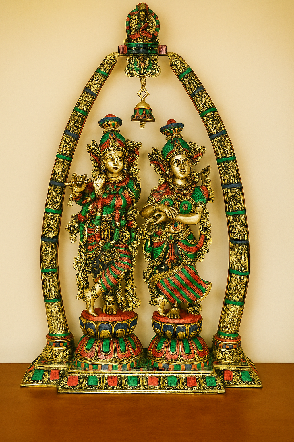 Radha Krishna Brass Arch Sculpture – Antique Finish image 1