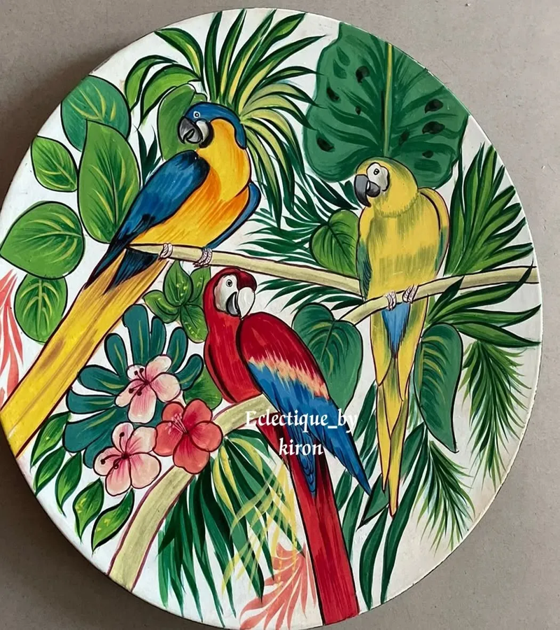 Tropical Parrot Paradise – Hand-Painted Decorative Wall Plate image 1