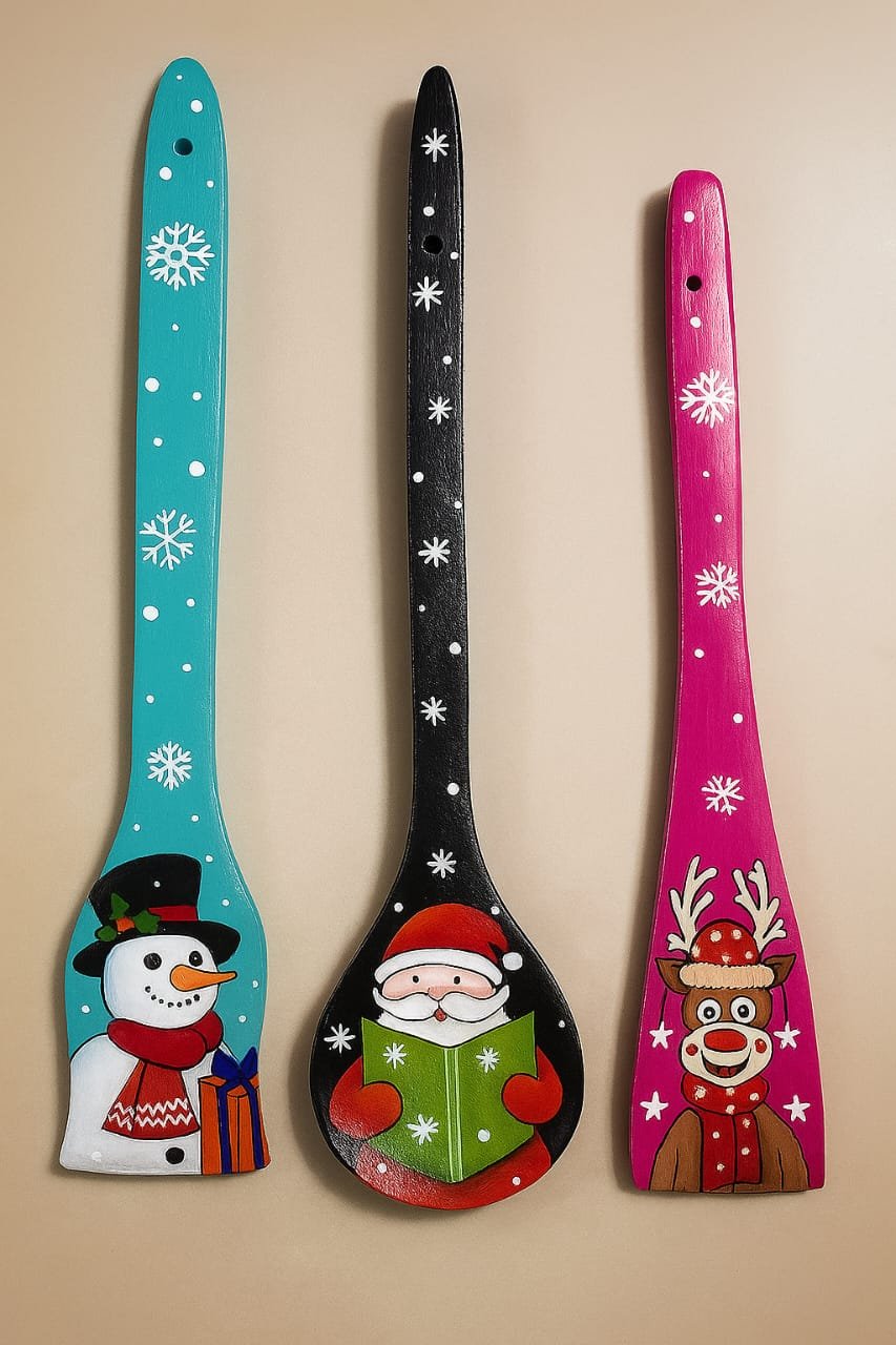 Festive Hand-Painted Christmas Wooden Spoon Set image 1