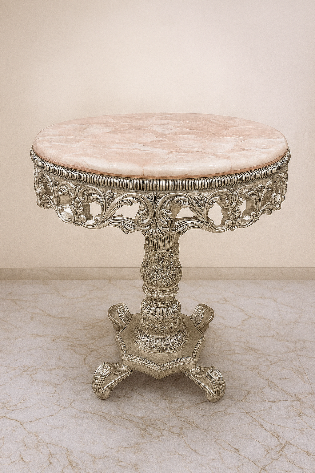 Victorian Silver Pedestal Round Marble Table image 1
