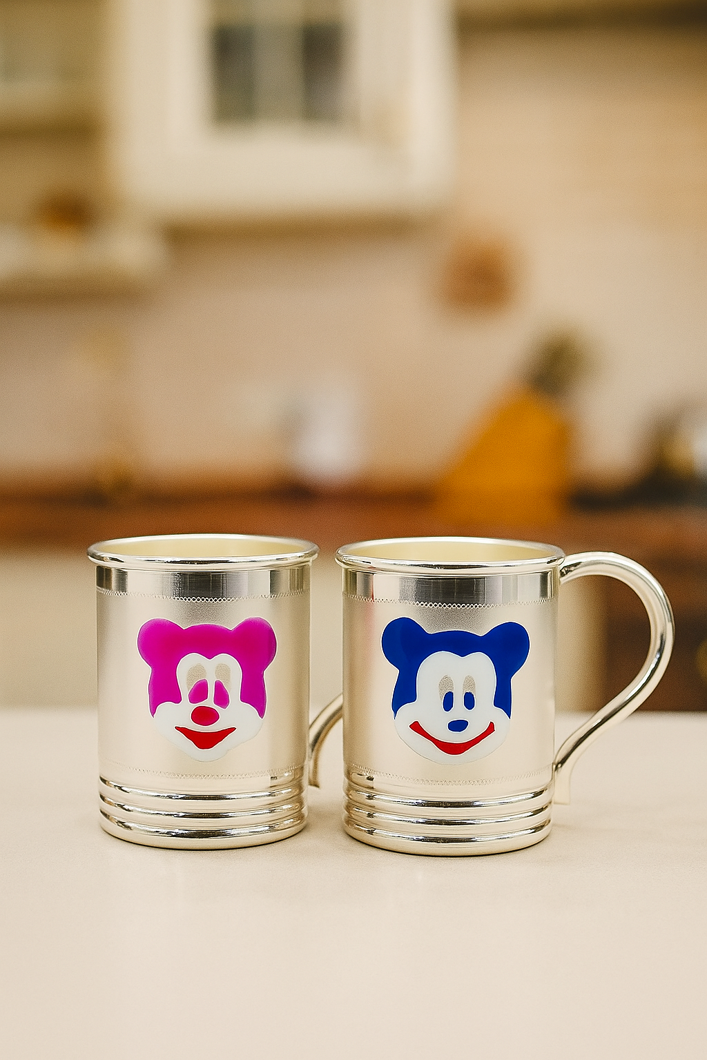 Silver Cartoon Face Kids Mug Set image 1
