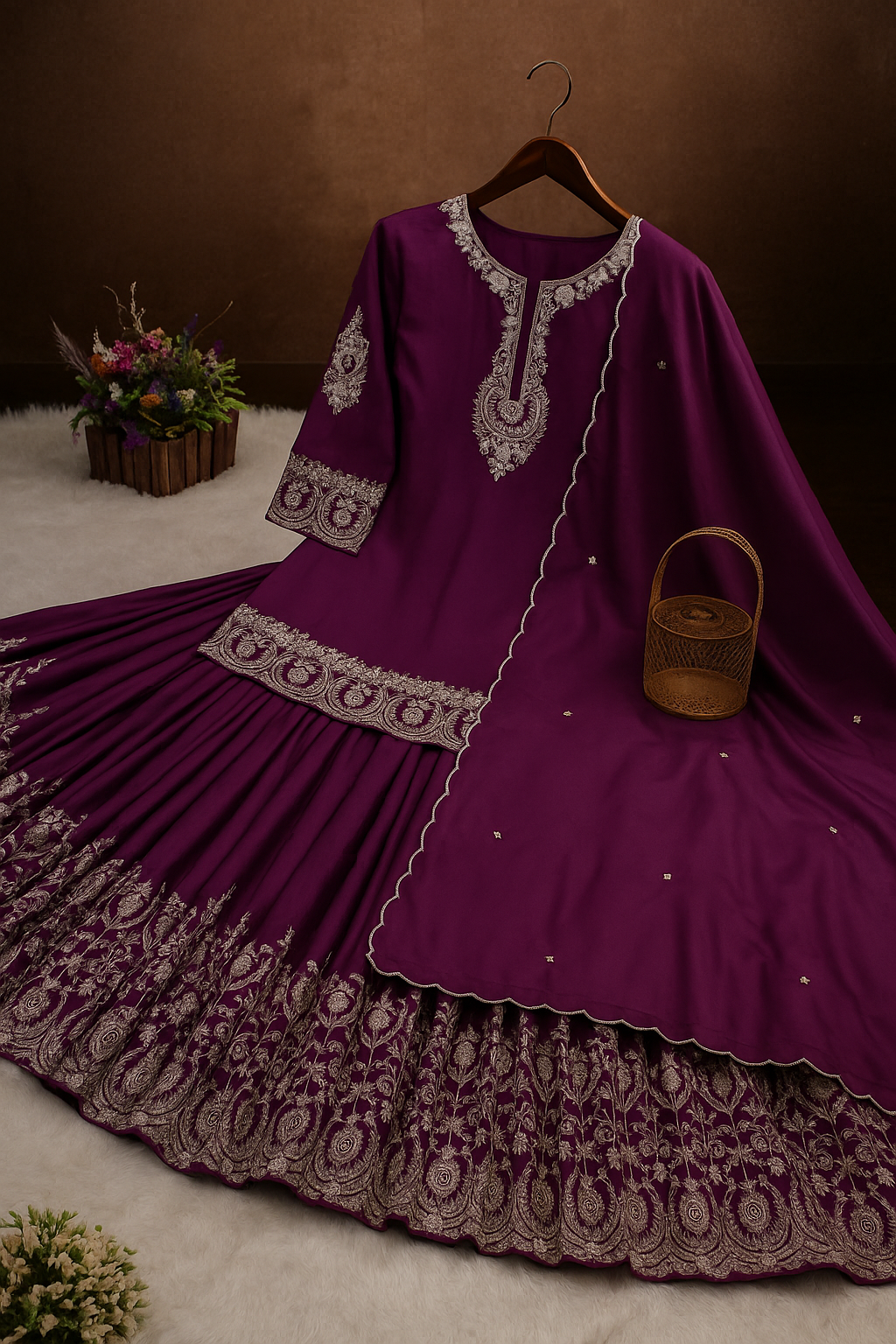Royal Plum Embroidered Anarkali Set image 1