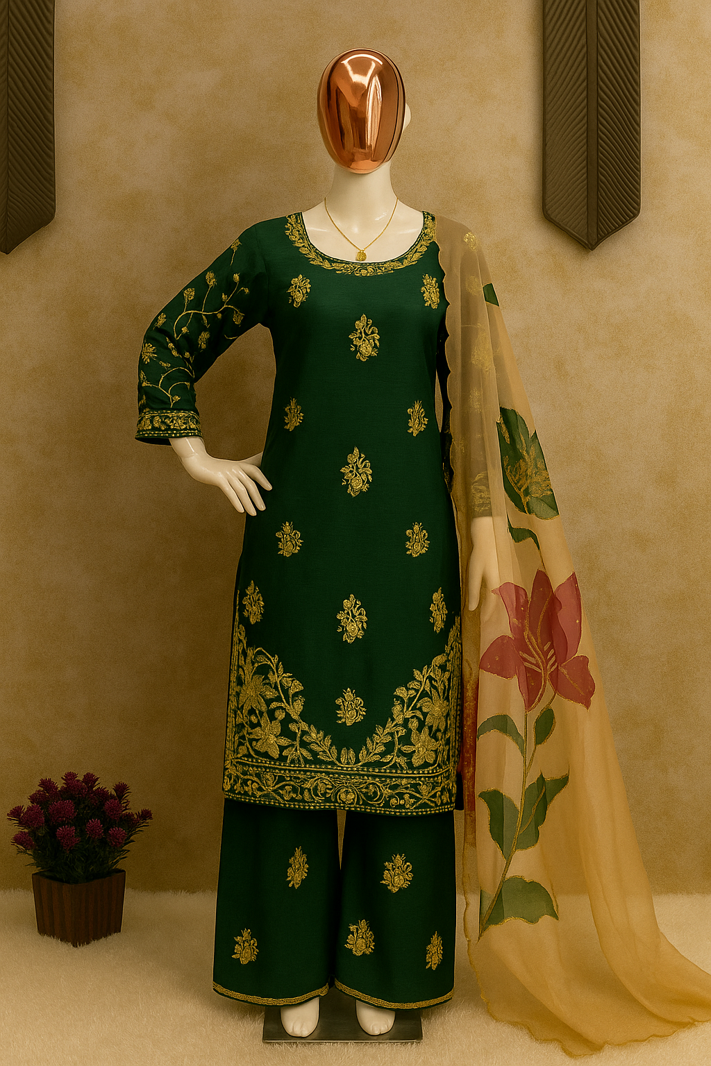 Emerald Blossom Embroidered Palazzo Set image 2