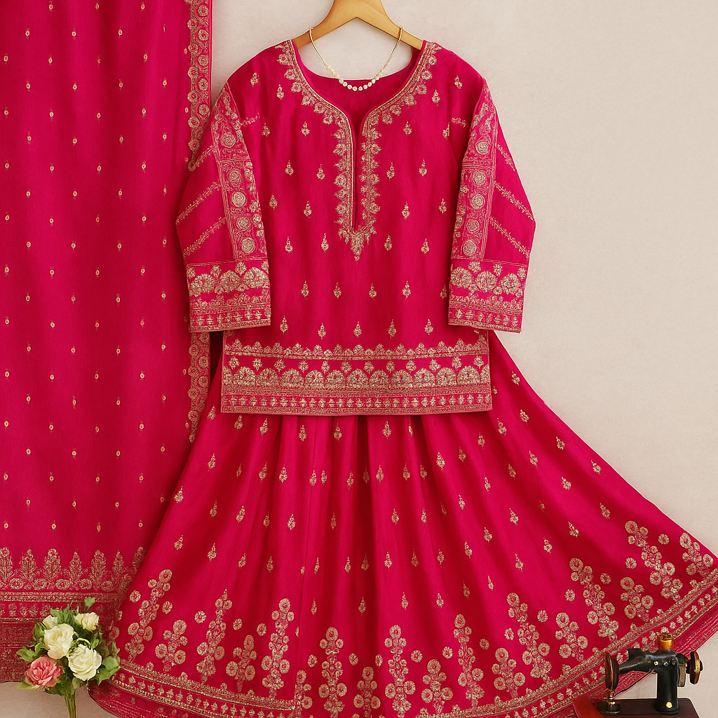 Royal Magenta Embroidered Bridal Lehenga Set image 1
