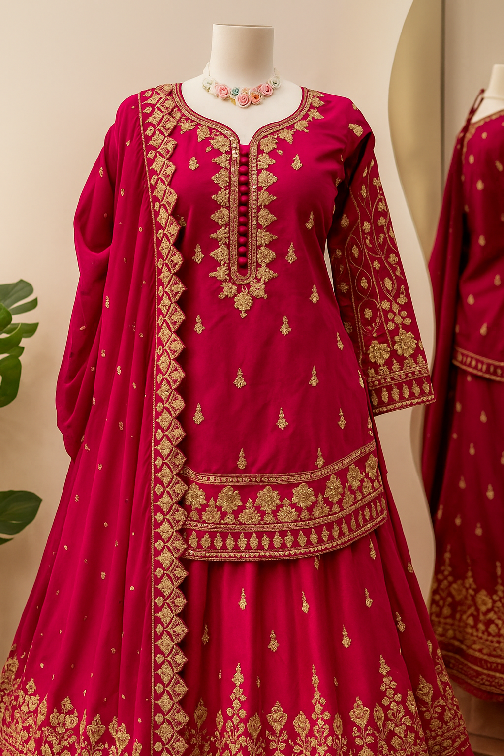 Royal Magenta Embroidered Bridal Lehenga Set image 2