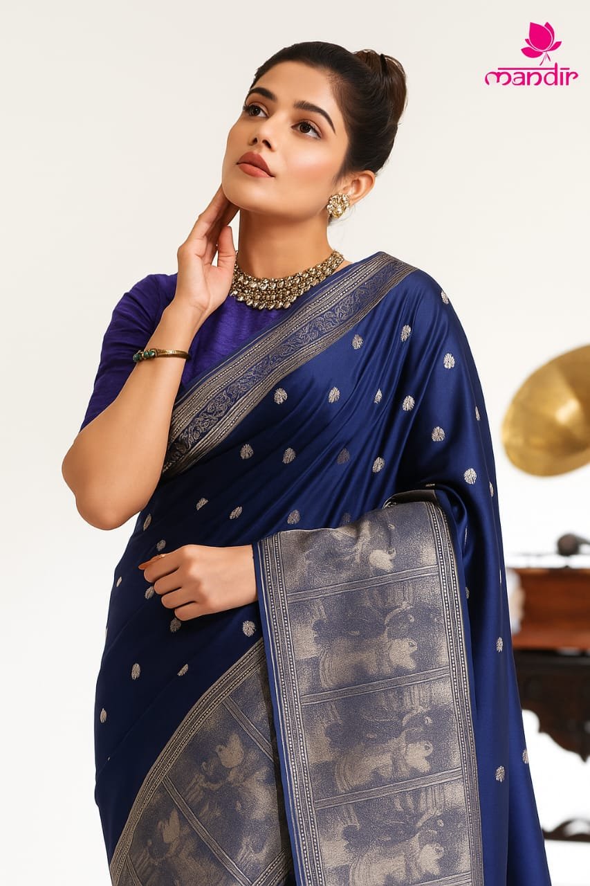 Mandir Royal Blue Banarasi Silk Saree image 2