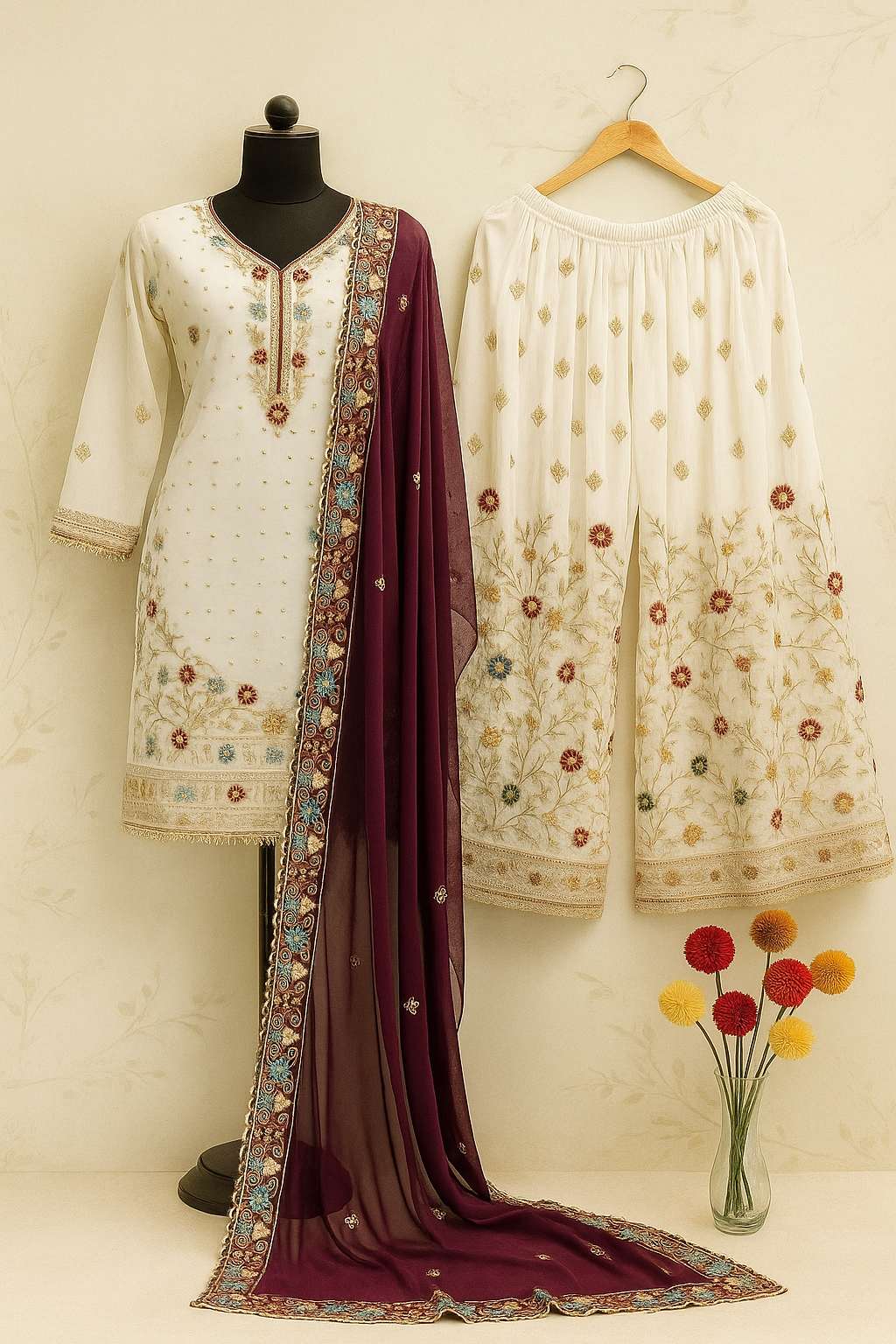 Royal Blossom Embroidered Georgette Sharara Set image 2