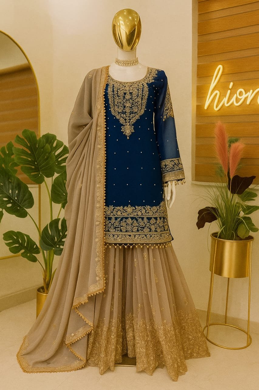Midnight  Pearl Zari Sharara Ensemble image 1