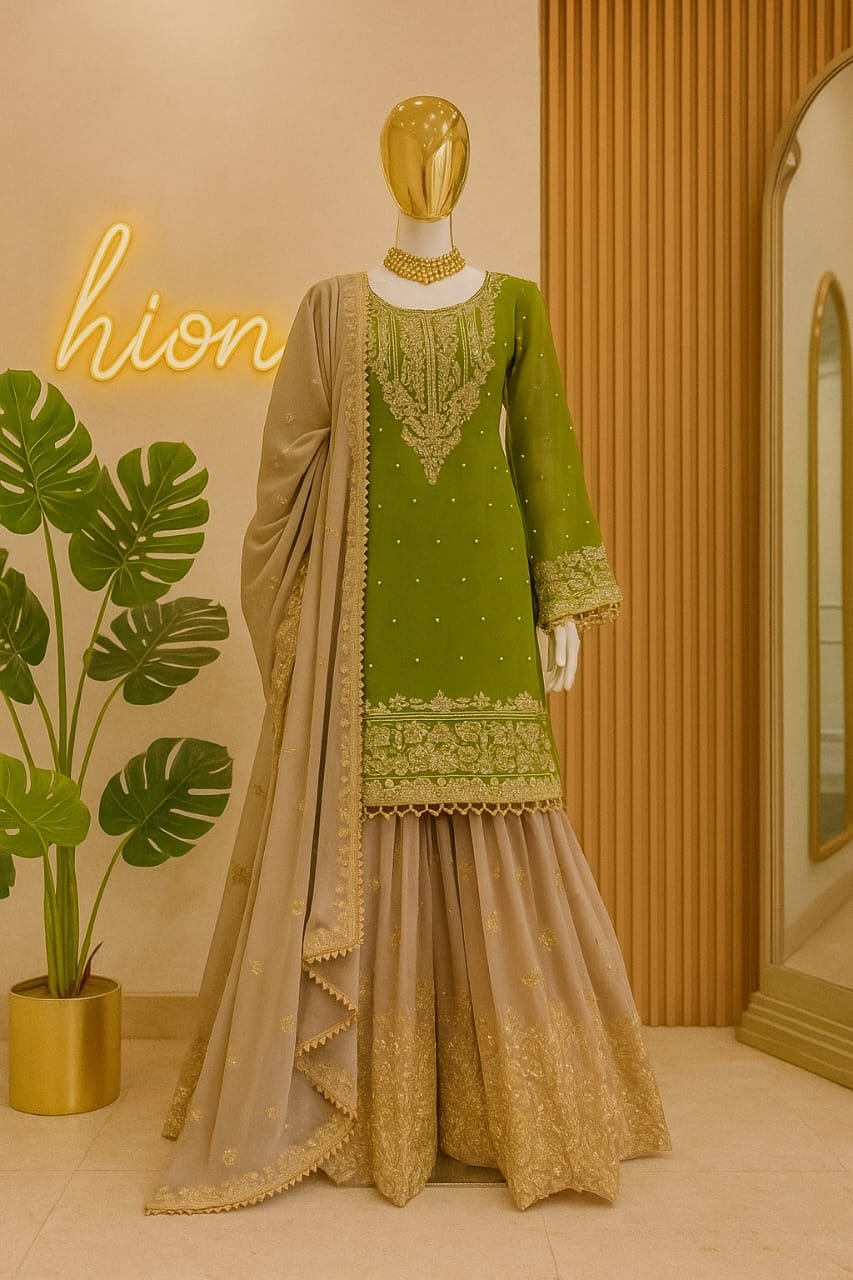 Midnight  Pearl Zari Sharara Ensemble image 2