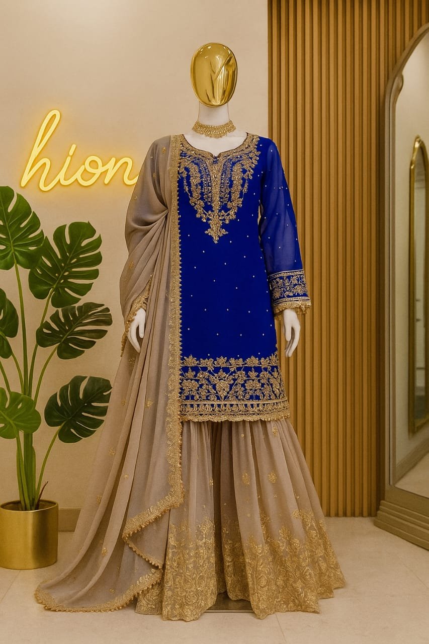 Midnight  Pearl Zari Sharara Ensemble image 3