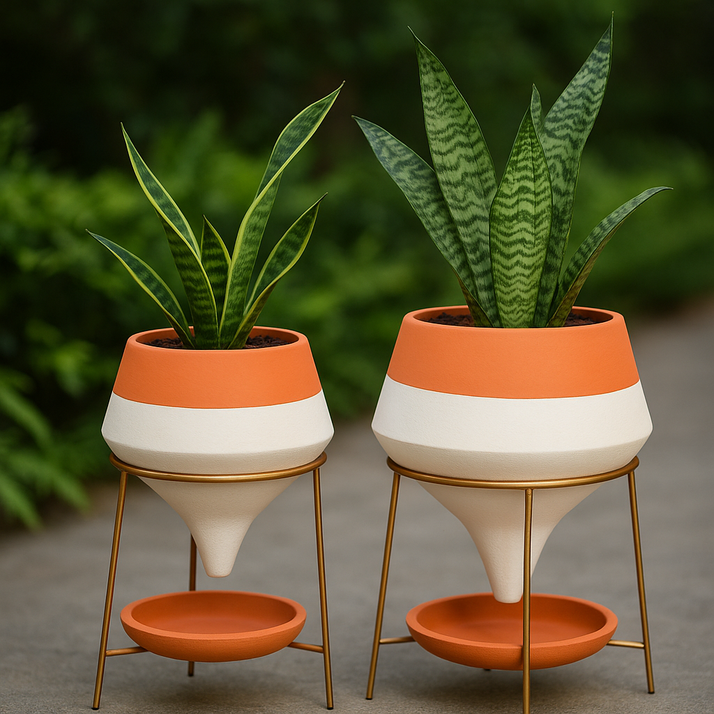 Cone Planter Set with Gold Metal Stands image 1