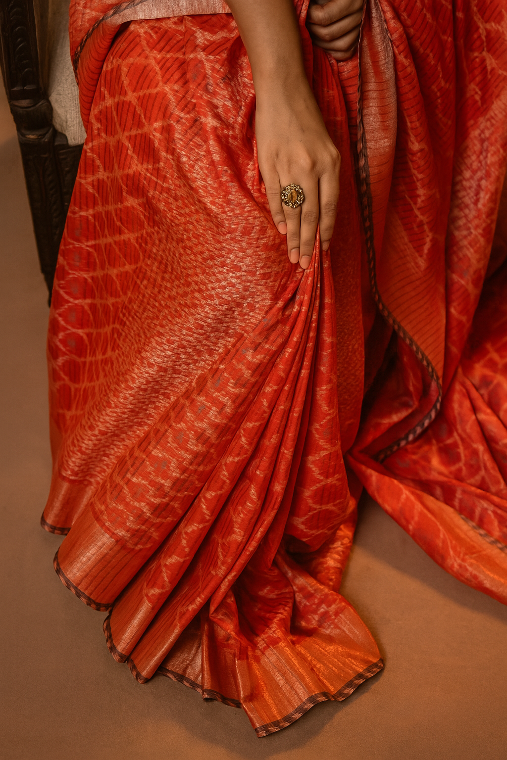 Silk Red Ikat Saree image 1
