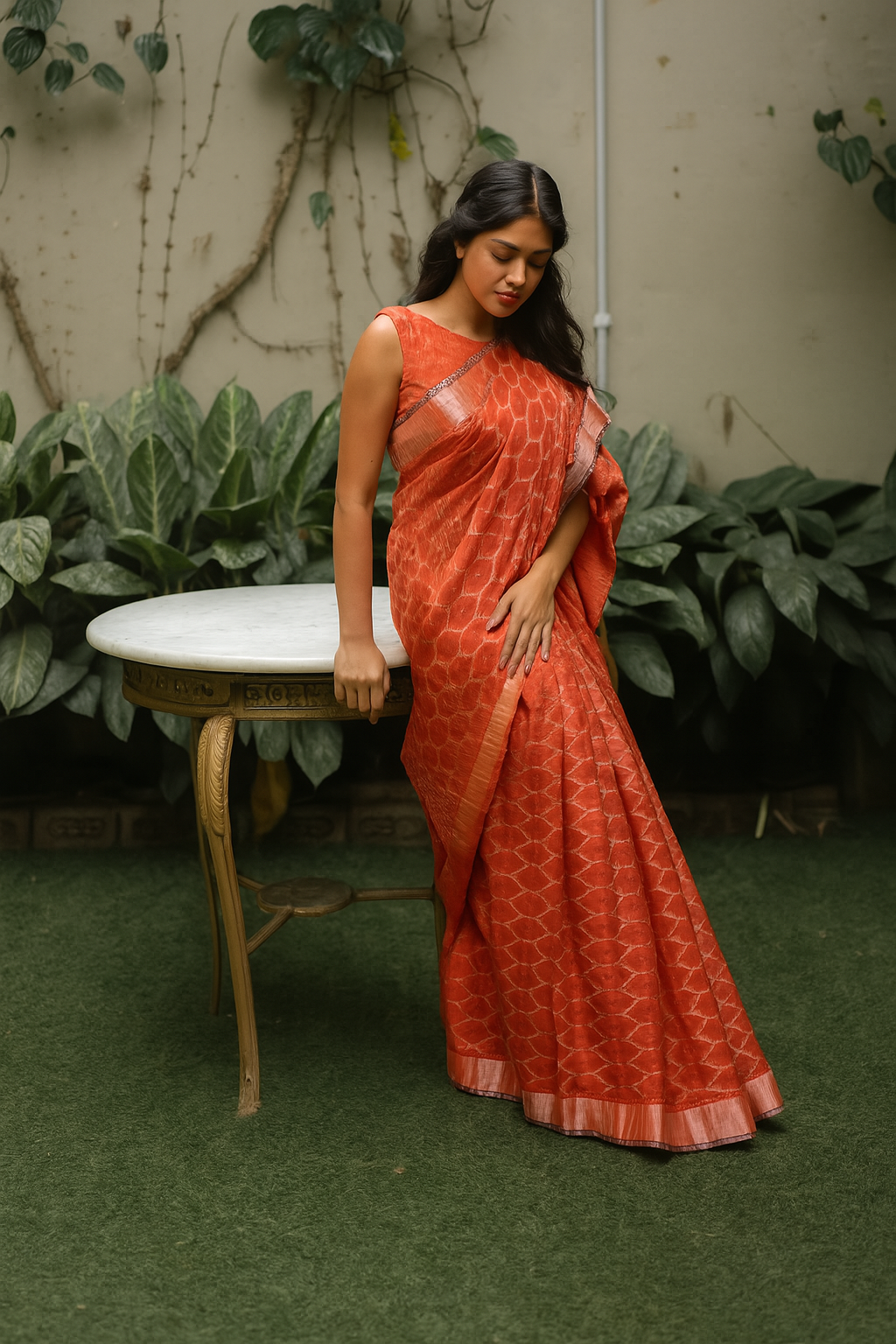 Silk Red Ikat Saree image 2