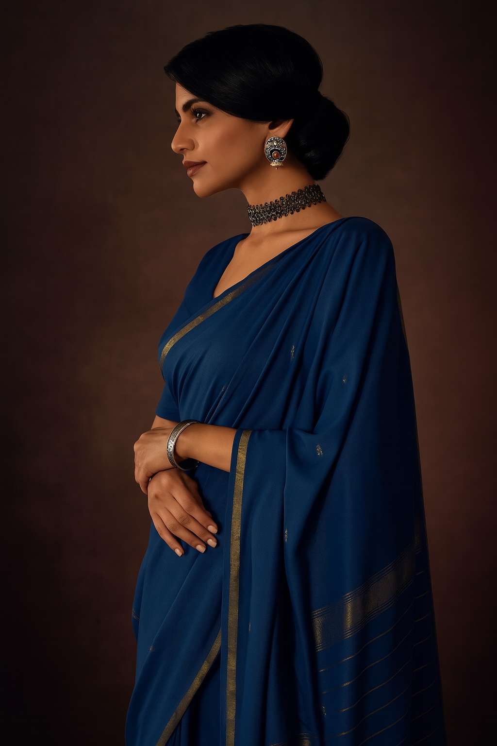 Sapphire Blue Elegance – Handwoven Eri Silk Saree image 1