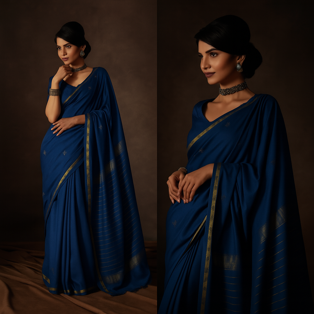 Sapphire Blue Elegance – Handwoven Eri Silk Saree image 3
