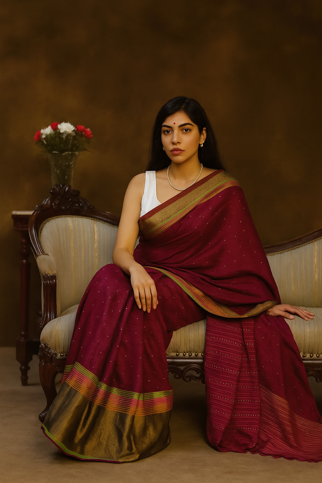 Ereena Sparkle Wine Handwoven Eri Silk Saree image 1