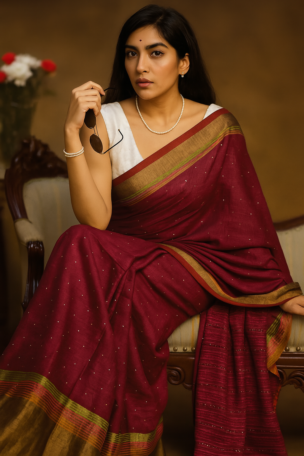 Ereena Sparkle Wine Handwoven Eri Silk Saree image 2