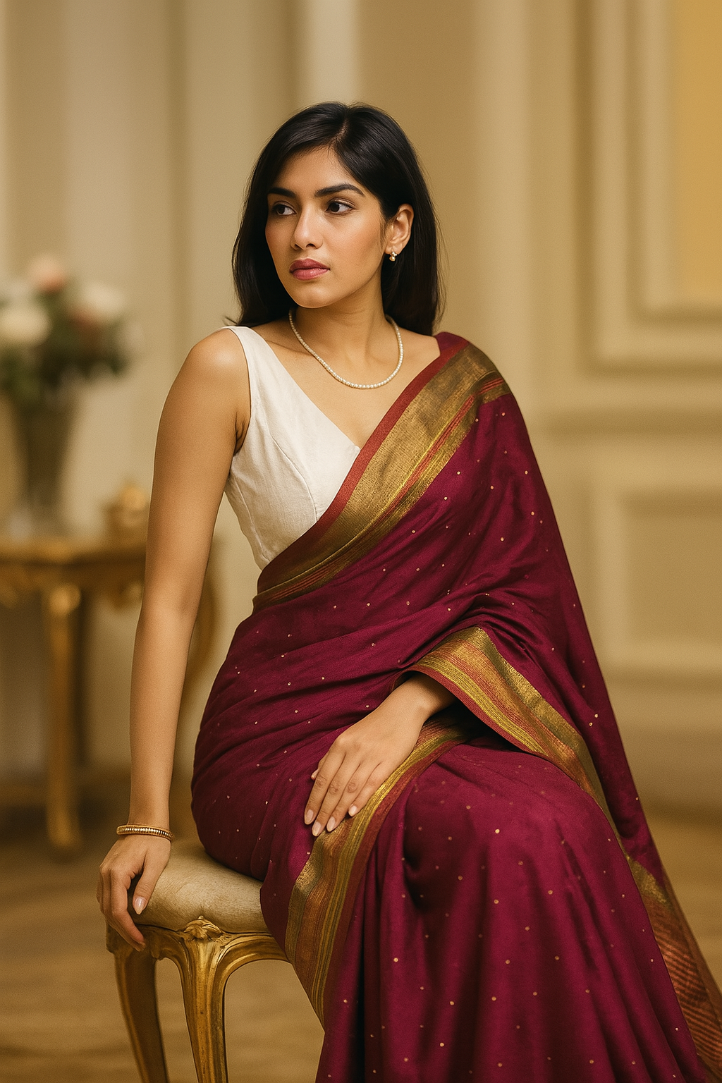 Ereena Sparkle Wine Handwoven Eri Silk Saree image 3