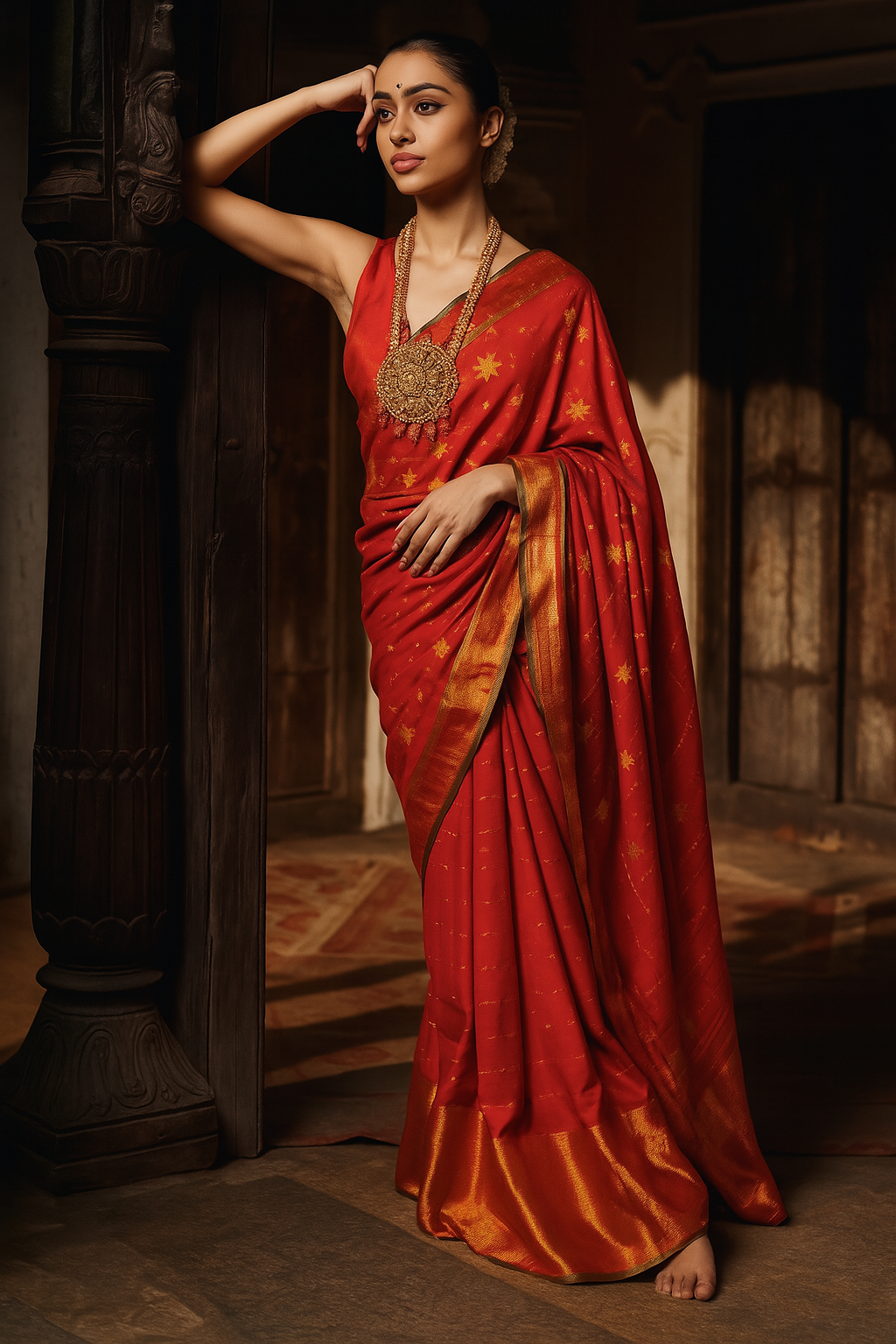 Rasa Vermilion Gold Handwoven Silk Saree image 1