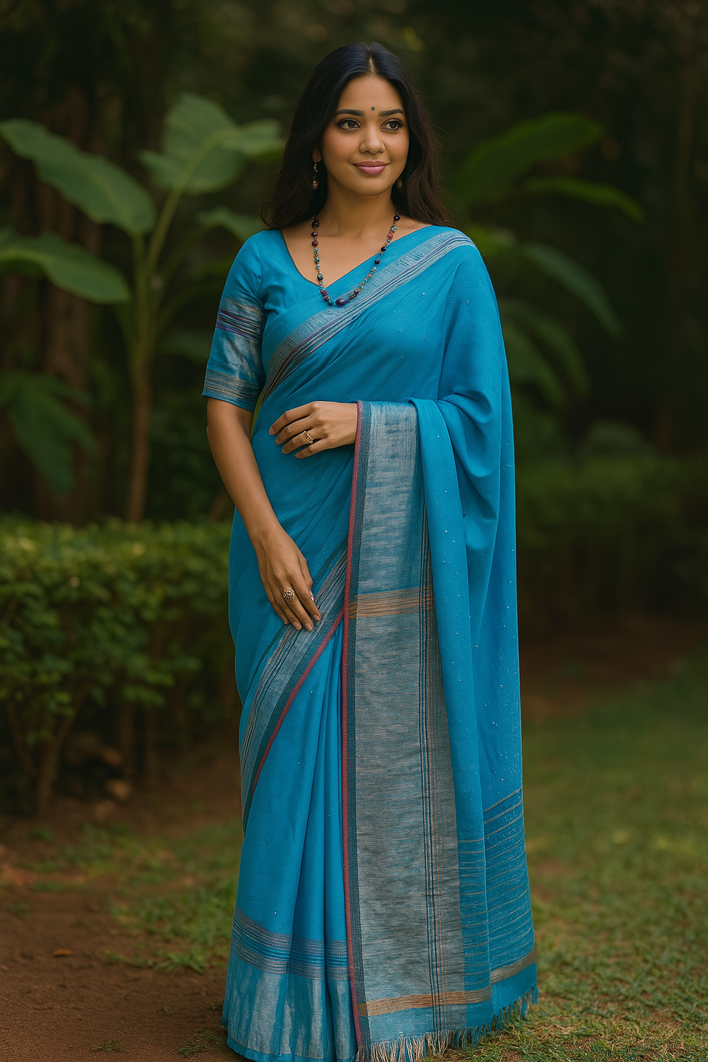 Azure Bliss Pure Handloom Cotton Saree image 1