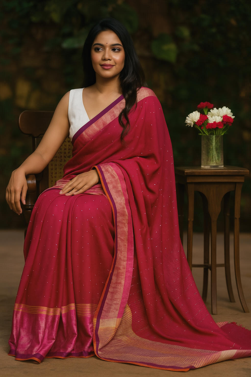 Magenta Handwoven Saree image 1