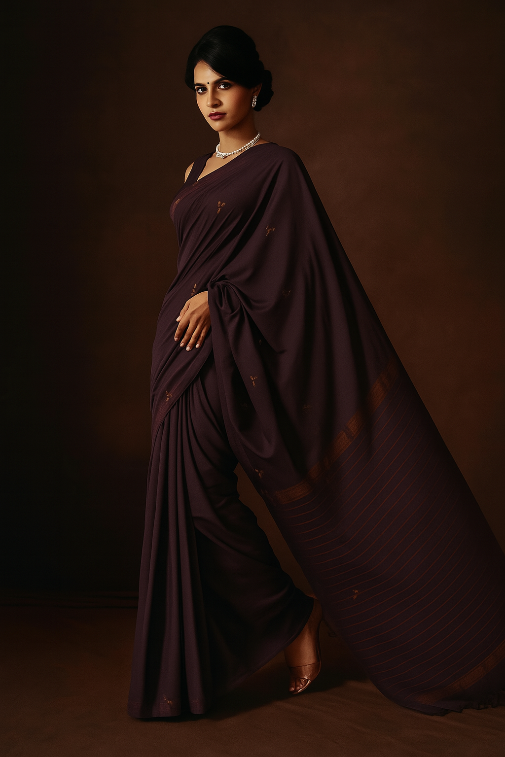 Hessonite Midnight Mulberry Handwoven Silk Saree image 1