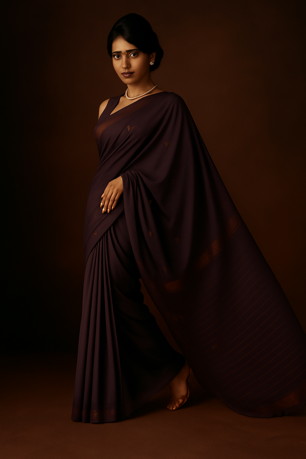 Hessonite Midnight Mulberry Handwoven Silk Saree image 2