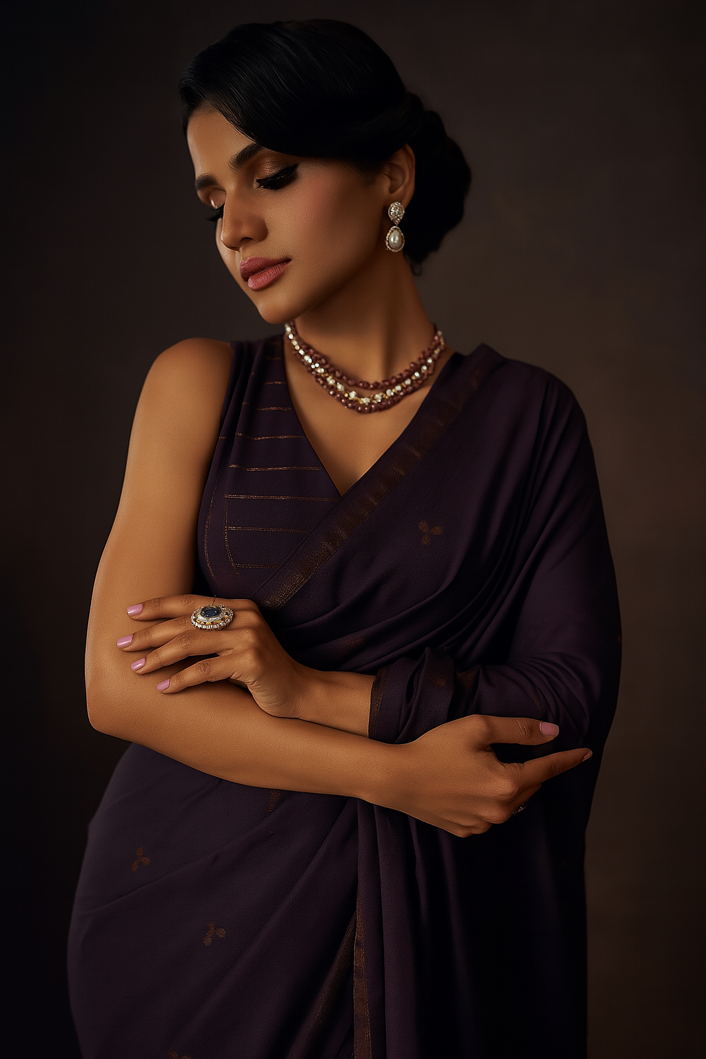 Hessonite Midnight Mulberry Handwoven Silk Saree image 3