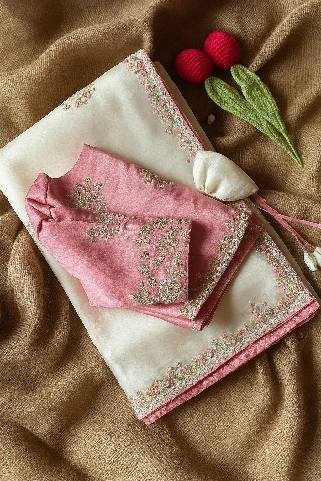 Blush Pink Silk Embroidered Saree with Designer Blouse image 1