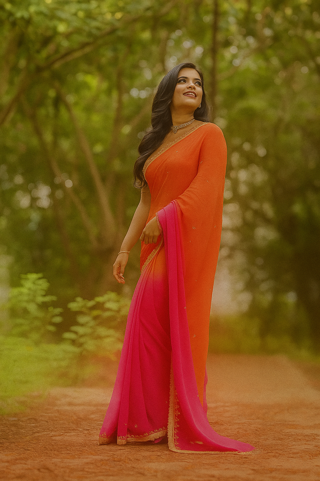 Sunset Bloom Dual-Shade Georgette Saree image 3
