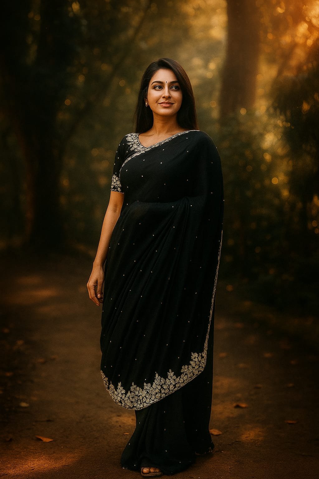 Midnight Charm Black Embroidered Georgette Saree image 1