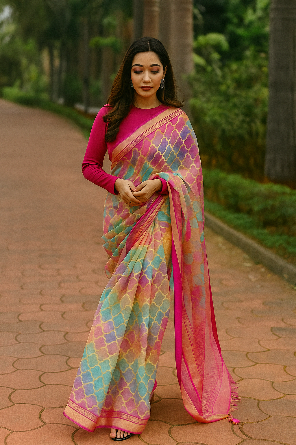 Moroccan Pastel Dreams Organza Saree image 1