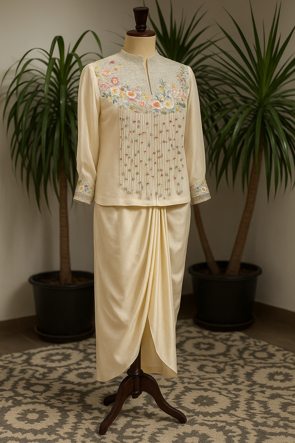 Ivory Bloom Draped Kurta Set Saree image 1