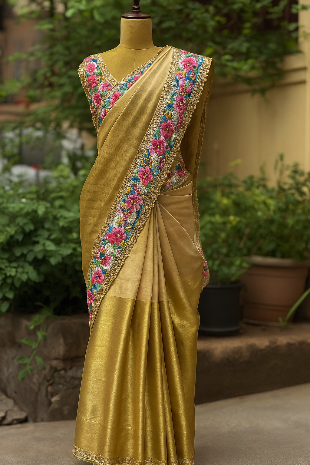 Gold Tissue Parsi Saree image 1