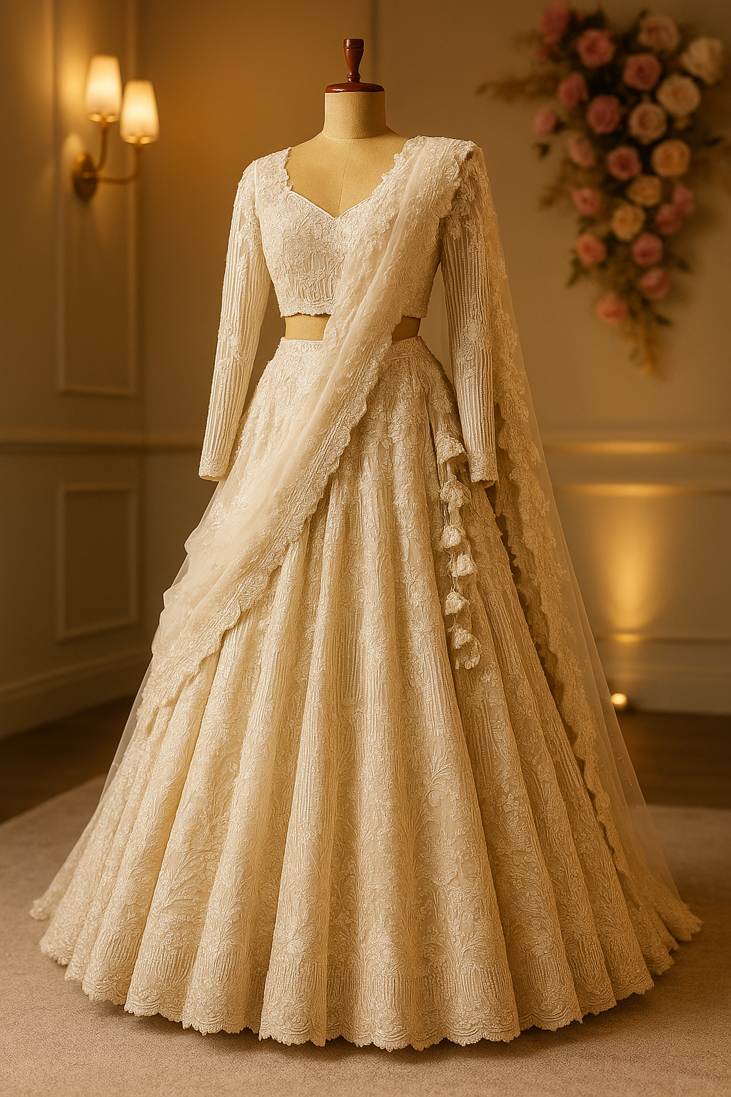 Ivory Royal Hand-Embroidered Bridal Lehenga image 1