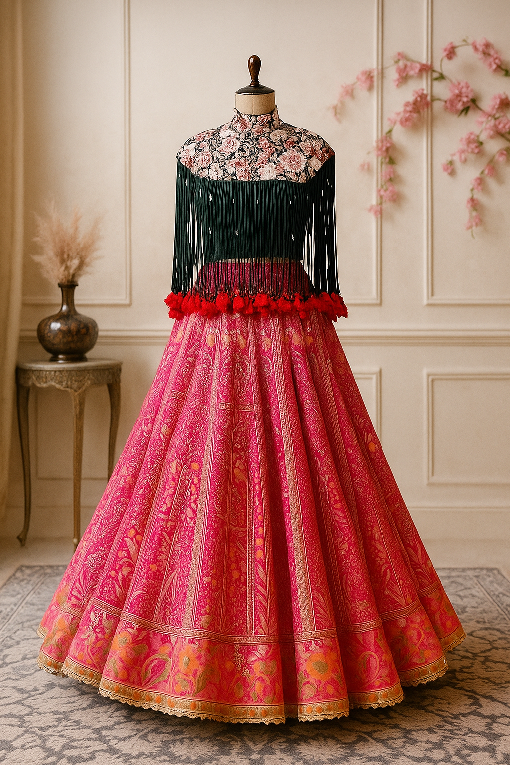 Festive Pink Floral Embroidered Lehenga Set image 1