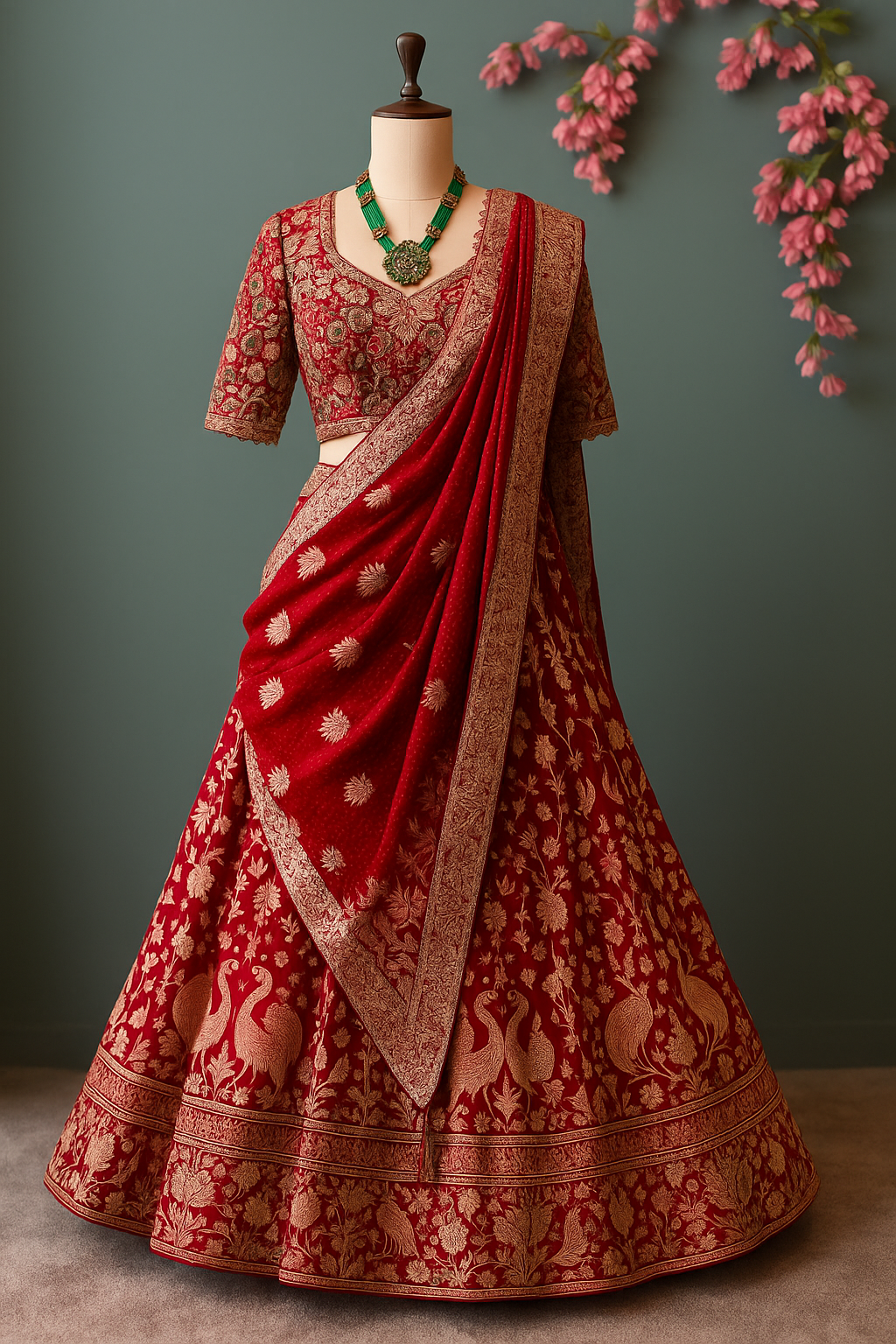 Regal Scarlet Banarasi Bridal Lehenga image 1